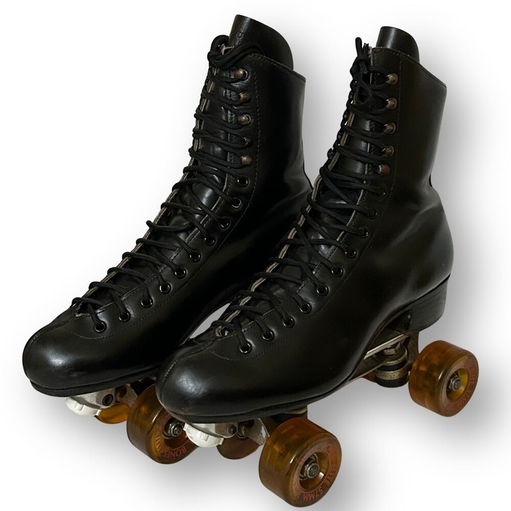 Riedell 220 Black Roller Skates 8 Chicago Custom GMII Plates Powell RollerBone